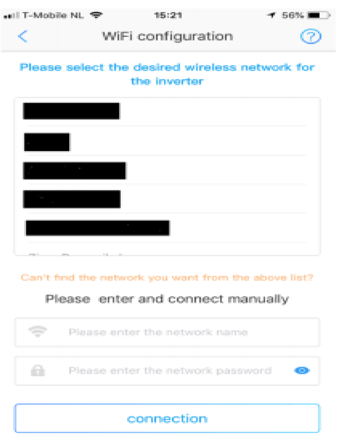 Selecteer netwerk Goodwe wifi instellen